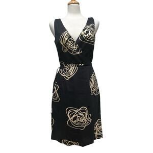 David Miester Dress Sz 8 Black Sheath Sleeveless‎ Geometric Print Career Unworn